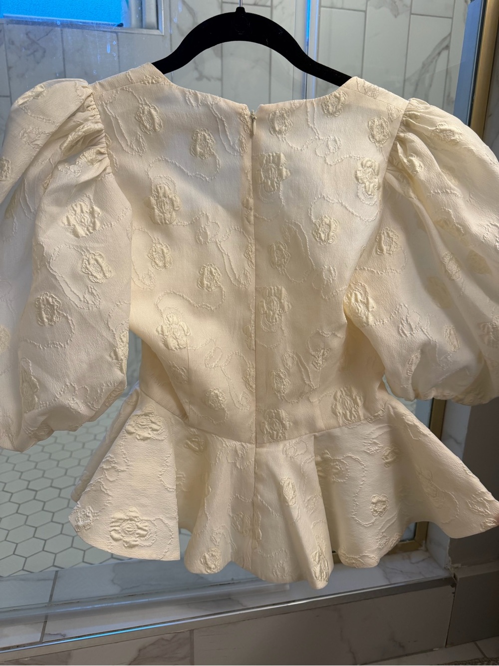 HUNTER BELL Cream Puff-Sleeve Peplum Blouse - Picture 3 of 3